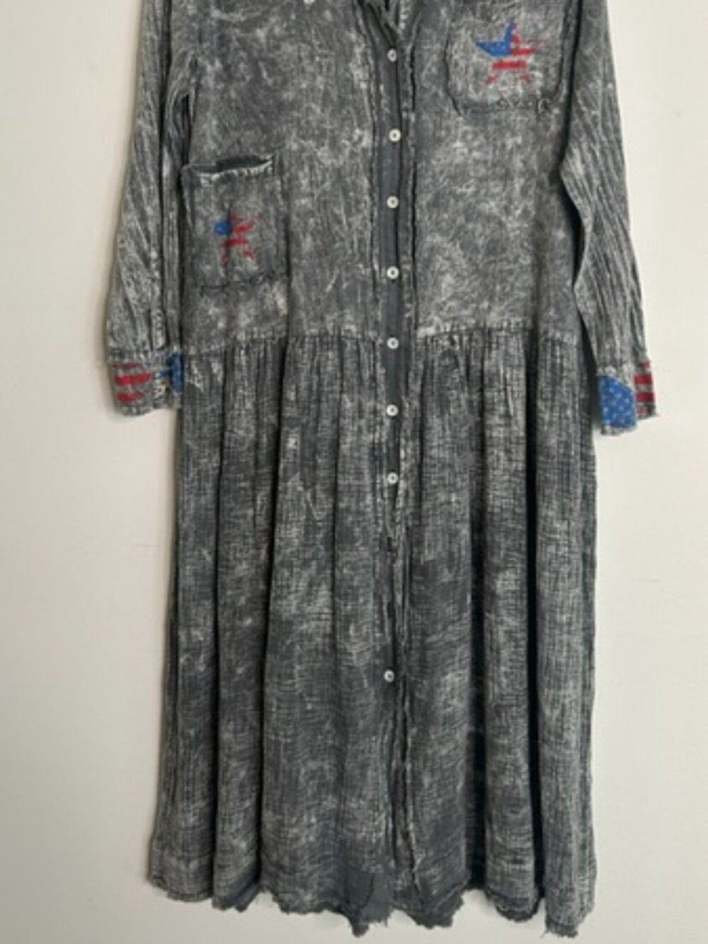 A Rare Bird Black Freedom Acid Wash Black Denim Drop Waist Dress Duster Jacket - Picture 9 of 16